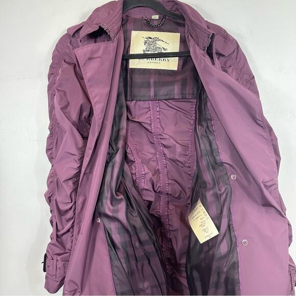 Burberry London Ruched Taffeta Double Breasted Lightweight Trench Coat Purple 12 - Picture 12 of 16